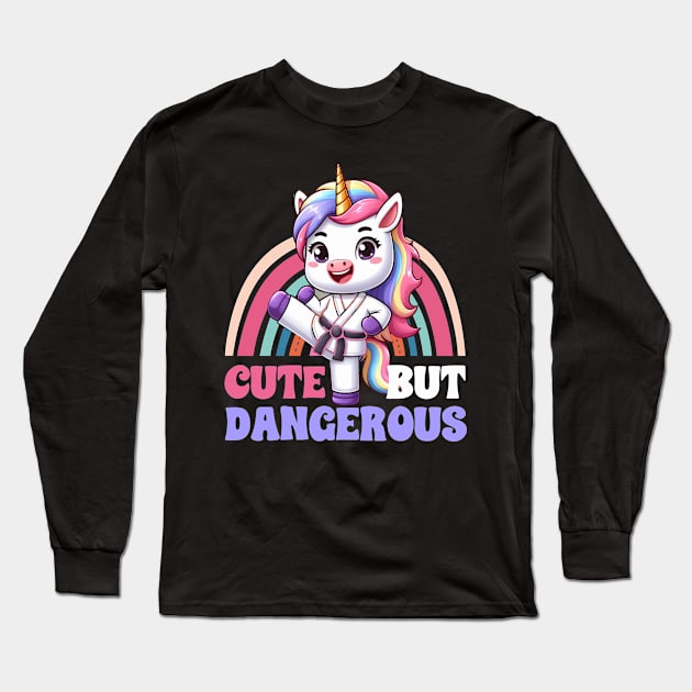 Cute But Dangerous Funny Karate Martial Arts Unicorn Girls Long Sleeve T-Shirt by savage land 